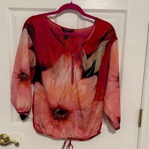 White House Black Market Red and Pink Floral Blouse